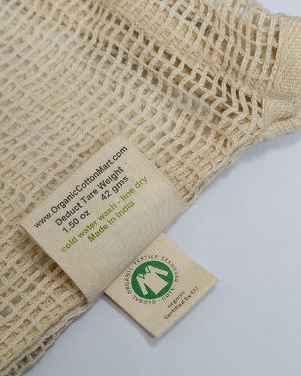 Reusable Cotton Mesh Produce Bags - 100% Organic Cotton, 8"x10", Drawstring Closure Mesh Bags to Store Cilantro, Lime and Small Vegetables and Produce (3 Small - 8"x10")