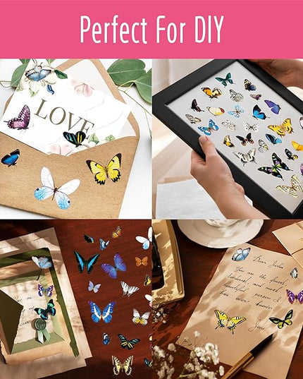 400+ PCS Delicate Butterfly Stickers, Self-Adhesive PVC Vintage Butterfly Stickers for Scrapbook, Journal, Laptop, Envelope, DIY Project, Window, Spring Themed Party Decors