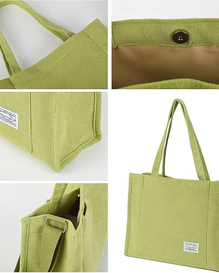 Valleycomfy Corduroy Tote Bag for Women Travel Crossbody Bag Purse Women Shoulder Bags Work Handbags Everyday Hobo Bag