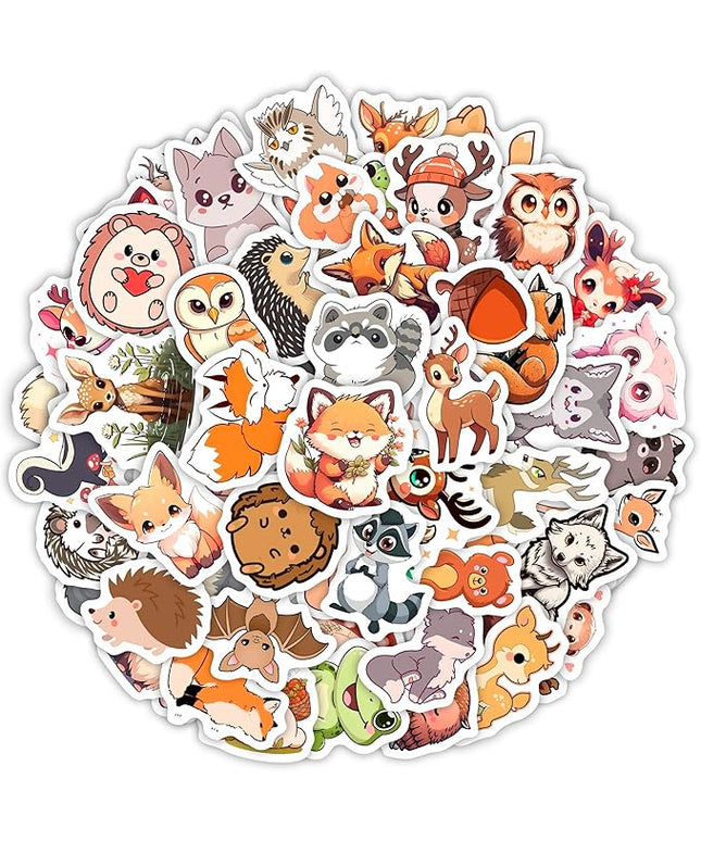 BulbaCraft 100Pcs Woodland Animal Stickers, Forest Animal Stickers for Water Bottle & Laptop - Woodland Party Supplies & Decorations, Gifts for Women & Men