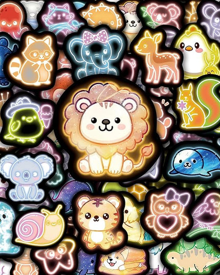 70 Pcs Cartoon Animal Water Bottle Stickers for Kids, Cute Neon Vinyl Laptop Decals, Teens Girls Boys Adults Phone Case Skateboard Luggage Decor