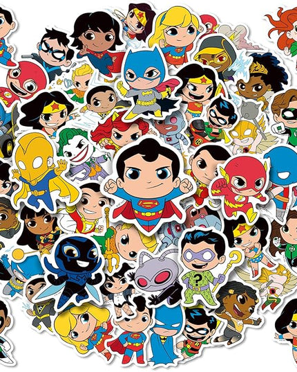 Superhero Stickers for Water Bottles – 50PCS Cute Cartoon Stickers for Kids, Teens, Adults – Waterproof Vinyl Decal Sticker for Laptop, Scrapbook, Phone, Skateboard, Party Favors and Gifts