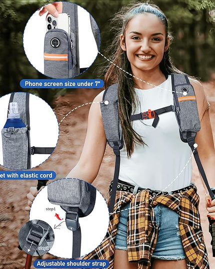 FIORETTO 15L Hiking Backpack for Women Men Mini Packable Backpack Lightweight Small Daypack for Camping Travel Outdoor, Grey and Black