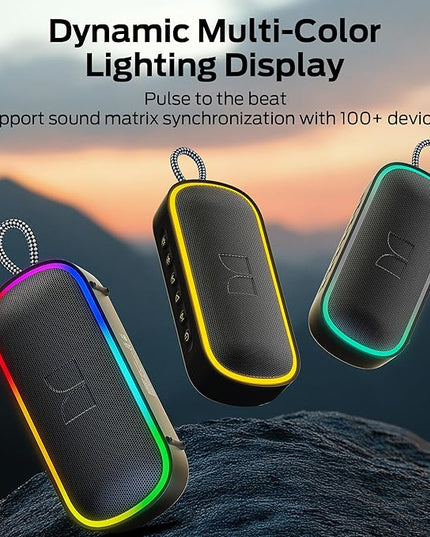 Monster S150 Plus Portable Speaker - IPX7 Waterproof Bluetooth Speaker 40W with Dynamic RGB Lights, Bluetooth 6.0, 15H Playtime, TF Card/AUX Input/Type-C, Wireless Speaker for Outdoor, Travel, Black