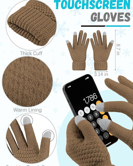 Winter Beanie Hat Scarf Gloves, Warm Fleece Knit Hats Touch Screen Gloves Neck Scarf Set Winter Gifts for Unisex Adult
