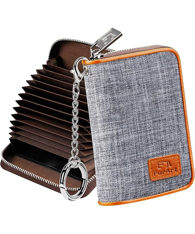 FurArt Zipper Wallet Women, RFID Blocking Credit Card Wallet, Business Card Holder, Compact Size KeyChain Wallet
