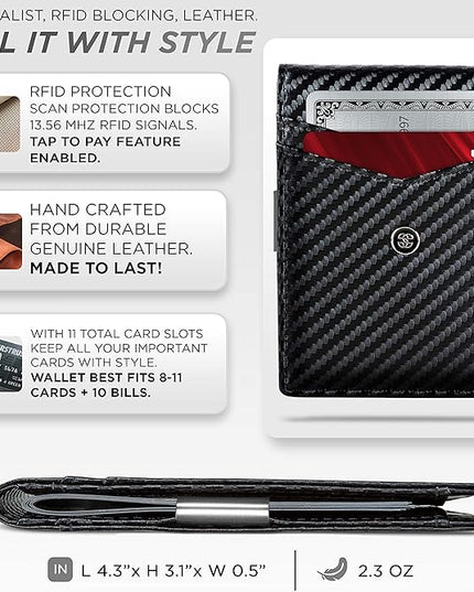 Suavell Slim Wallets for Men. Minimalist Bifold Wallet With Money Clip & ID Window. RFID Blocking Credit Card Holder Front Pocket Wallet, Gifts For Men - Husband Father On Birthday Anniversary.
