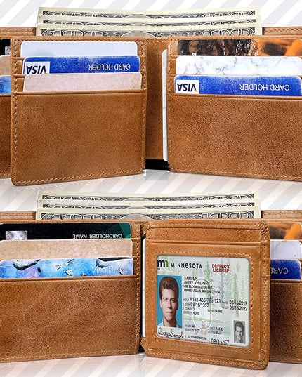 Artpaxy Mens Wallet Genuine Leather Bifold RFID Blocking Wallet for Men with 1 ID Window 13 Card Holders 2 cash pockets 1 Gift Box (Light Brown)