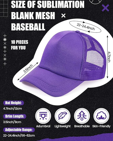 10 Pcs Sublimation Blank Trucker Hats Bulk Mesh Baseball Cap Polyester Mesh Trucker Hat for Men and Women