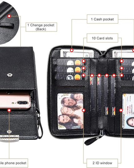 KUKOO Small Crossbody Bag Cell Phone Purse Wallet with Credit Card Slots for Women
