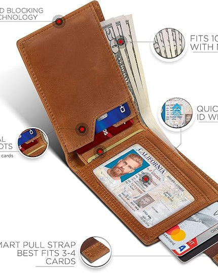 SERMAN BRANDS RFID Blocking Slim Bifold Genuine Leather Thin Minimalist Front Pocket Wallets for Men Billfold Wallet Men Gift