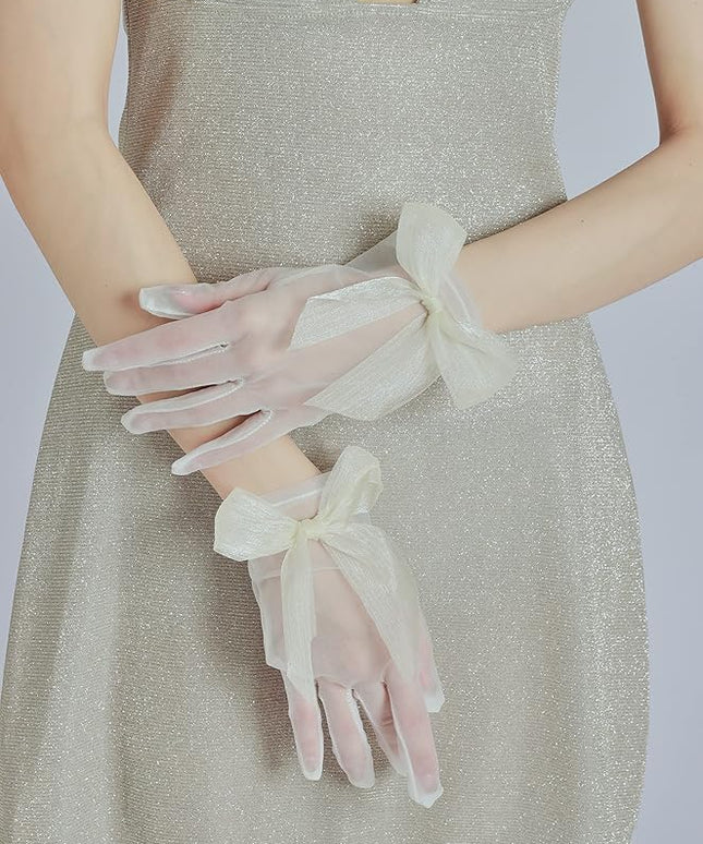 Sahabowi Satin Gloves Formal Bridal Banquet Party Wedding Opera Solid Colorful Mitten For Women