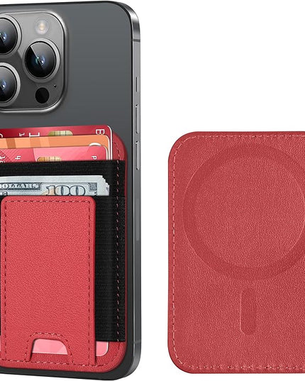 Upgraded for Magsafe Wallet, Strongest Magnetic Wallet for iPhone 17/16/15/14/13/12 Series, Magnetic Card Holder with 2 Card Slots, RFID Blocking, Vegan Leather, Fit 7 Cards, Red
