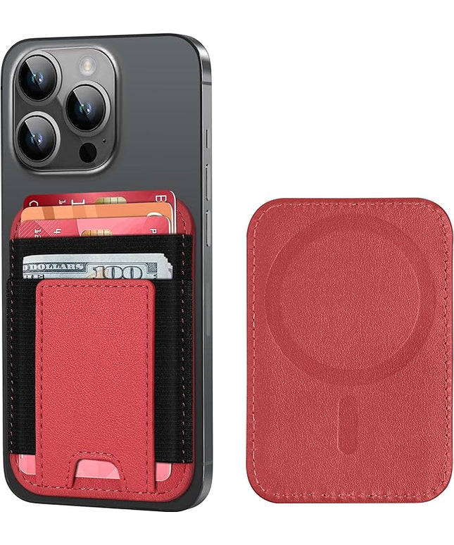 Upgraded for Magsafe Wallet, Strongest Magnetic Wallet for iPhone 17/16/15/14/13/12 Series, Magnetic Card Holder with 2 Card Slots, RFID Blocking, Vegan Leather, Fit 7 Cards, Red