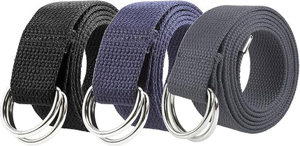 Gelante Canvas Web D Ring Belt Silver Buckle Military Style for men & women 1 or 3 pcs