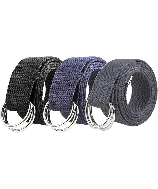Gelante Canvas Web D Ring Belt Silver Buckle Military Style for men & women 1 or 3 pcs