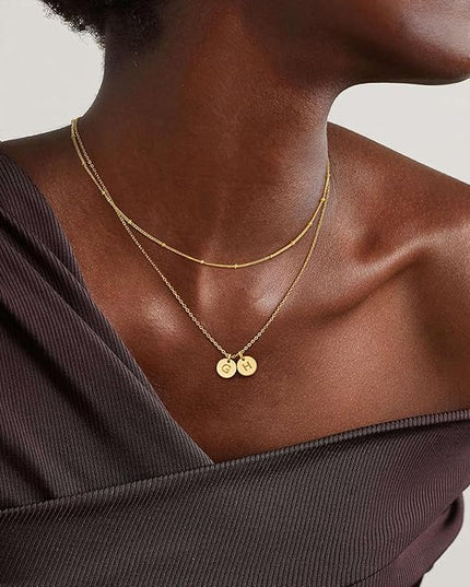 Turandoss Christmas Gifts for Grandkids - Dainty 14K Gold Plated Layered Two Letter A-Z Stack Disc Initial Necklace Trendy Birthday Personalized Gifts for Women Teen Girls Jewelry