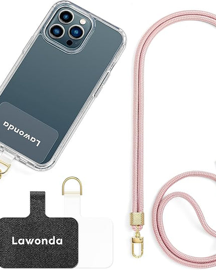 Phone Lanyard Universal Crossbody Cell Phone Strap Anti-Theft Adjustable Neck Lanyard for iPhone 17 Pro Max 2pcs Phone Patchs Tether Pads for Women & Men Light Pink