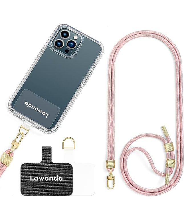 Phone Lanyard Universal Crossbody Cell Phone Strap Anti-Theft Adjustable Neck Lanyard for iPhone 17 Pro Max 2pcs Phone Patchs Tether Pads for Women & Men Light Pink