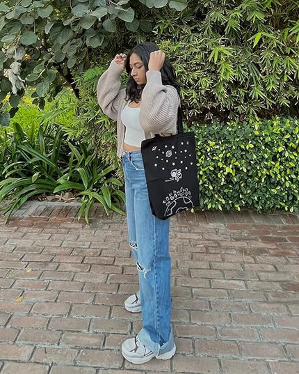 Ecoright Tote Bag for Women with Zipper, Small Tote Bag, Canvas Bag, Reusable Cotton Bag for Beach, Grocery, School & Work