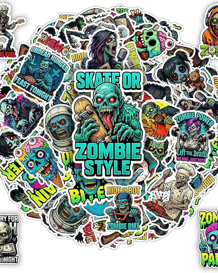 100 PCS Zombie Stickers Pack Funny Horror Zombies Sticker Vinyl Car Decals Halloween Decor Water Bottles Scrapbook Hard Hat Birthday Gifts for Men Women Teens Adults Students