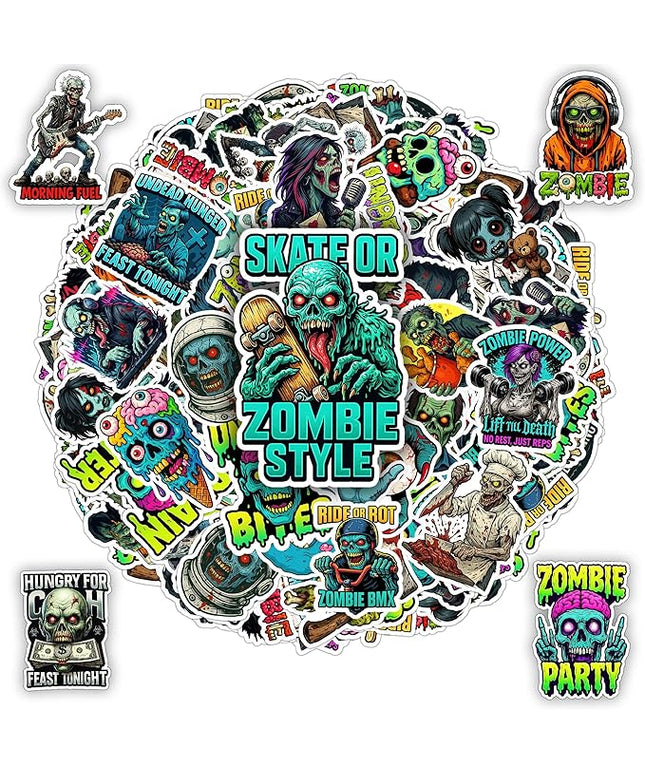 100 PCS Zombie Stickers Pack Funny Horror Zombies Sticker Vinyl Car Decals Halloween Decor Water Bottles Scrapbook Hard Hat Birthday Gifts for Men Women Teens Adults Students