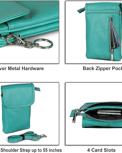 befen Genuine Leather Small Crossbody Bags for Women Cell Phone Bag Cross Body Purses,Silver Zipper
