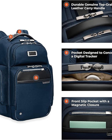 Briggs & Riley Large Cargo Backpack for Women & Men - Laptop Backpack, For Work & Travel, Spacious & Durable, Padded Straps, Fits up to 17" Laptop - @work Collection, Navy