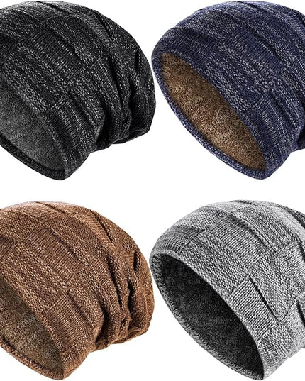 Geyoga 2/3/4 Pack Winter Beanie Hats for Men Warm Slouchy Beanies Hats Fleece Lined Thick Knitted Ski Skull Warm Cap