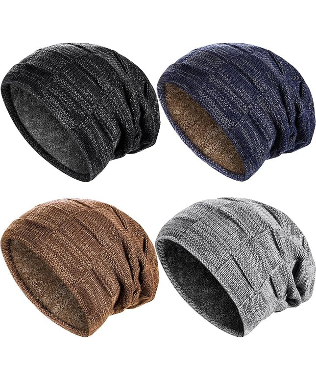 Geyoga 2/3/4 Pack Winter Beanie Hats for Men Warm Slouchy Beanies Hats Fleece Lined Thick Knitted Ski Skull Warm Cap