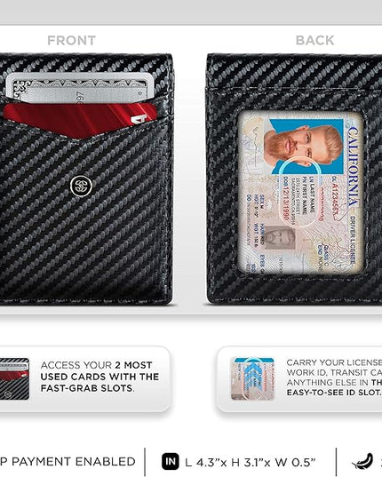 Suavell Slim Wallets for Men. Minimalist Bifold Wallet With Money Clip & ID Window. RFID Blocking Credit Card Holder Front Pocket Wallet, Gifts For Men - Husband Father On Birthday Anniversary.