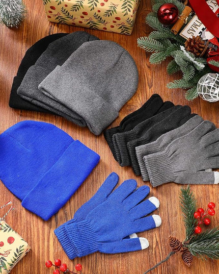 Suhine Bulk Winter Hats and Gloves Set Warm Beanie Gloves Pack Homeless Supplies for Cold Weather Charity