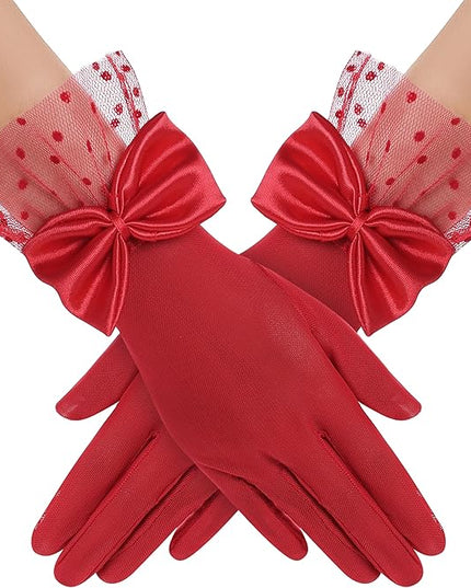 BABEYOND Lace Gloves for Women - Bow Short Prom Gloves Evening Elegant Accessories for Wedding Opera Party