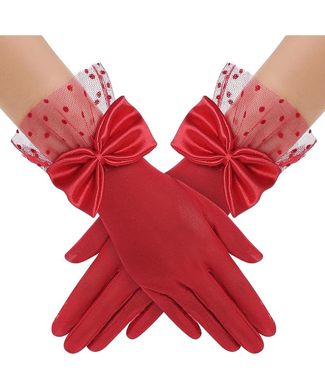 BABEYOND Lace Gloves for Women - Bow Short Prom Gloves Evening Elegant Accessories for Wedding Opera Party