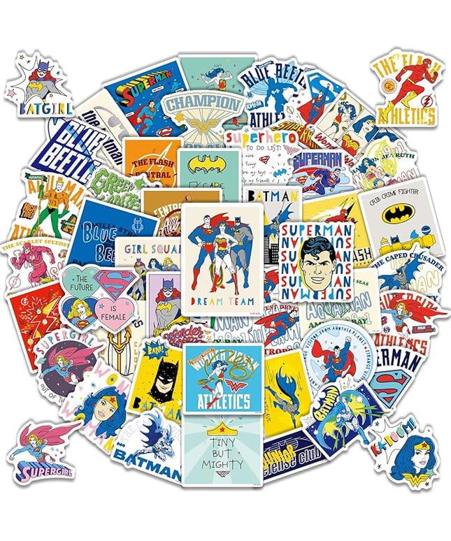Superhero Stickers for Water Bottles – 50PCS Cute Cartoon Stickers for Kids, Teens, Adults – Waterproof Vinyl Decal Sticker for Laptop, Phone, Skateboard, Scrapbook, Party Favors, Gifts