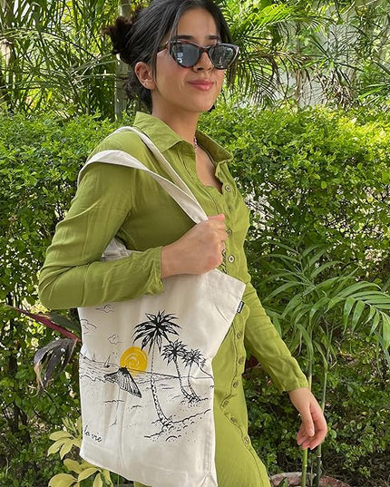 Ecoright Tote Bag for Women with Zipper, Small Tote Bag, Canvas Bag, Reusable Cotton Bag for Beach, Grocery, School & Work