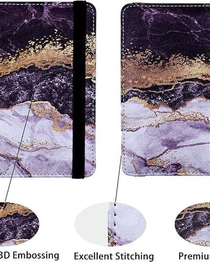 Passport Holder for Women and Men PU Leather Passport Cover for Travel (Black Marble)