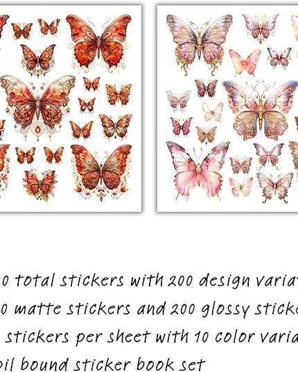 XERE 400 Pcs Butterflies Flora and Fauna Scrapbook Stickers Set for Scrapbooking and Journaling Notebooks, Junk Journal Supplies, Sketchbook, Bookmark Making, Planner Sticker