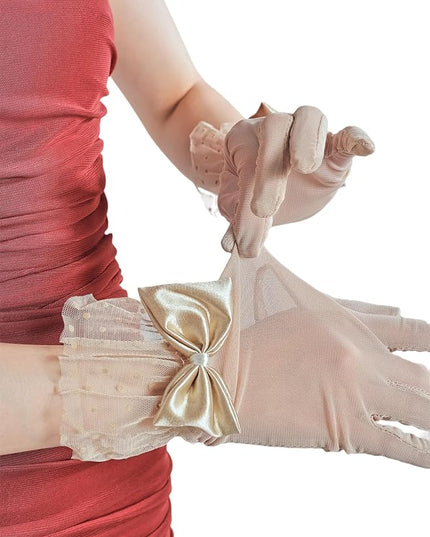 Sahabowi Satin Gloves Formal Bridal Banquet Party Wedding Opera Solid Colorful Mitten For Women
