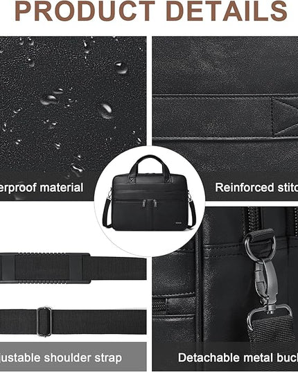 Shrrie Leather Messenger Bag for Men&Women 16 inch Laptop Bag,Water-Resistant Retro Leather Briefcase for Men Business,Work