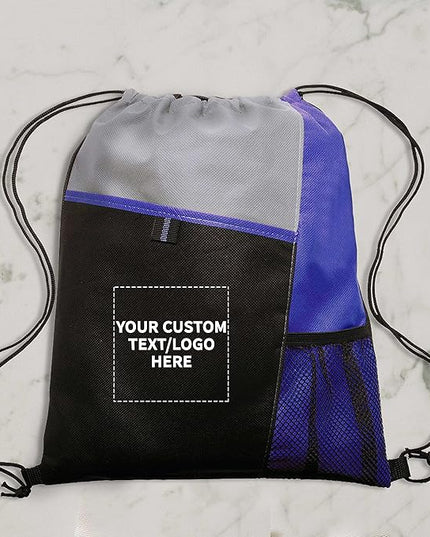 DISCOUNT PROMOS Custom Non-Woven Drawstring Backpacks Set of 10/50/100, Personalized Bulk Pack