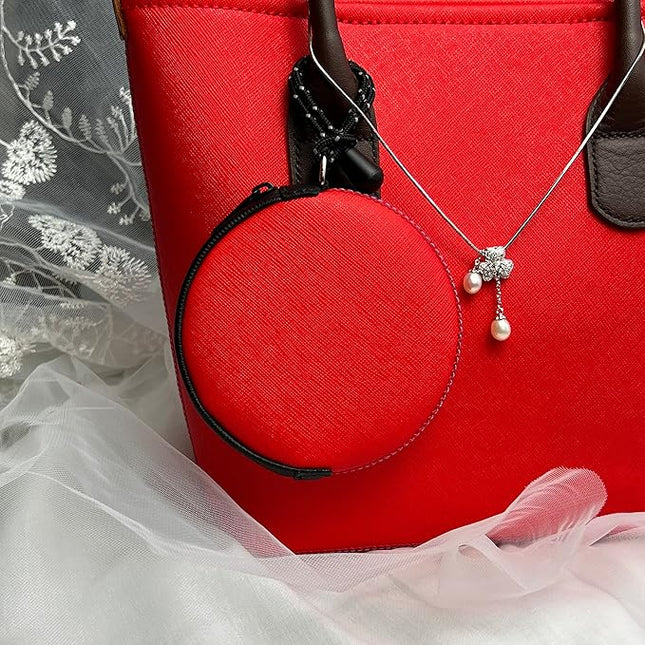 OneJoy Mini Round Coin Purse with Clip on, Lightweight Waterproof Zipper Pouch for Earbuds, Keys, Coins, Compact Travel Storage Case for Women & Men, Xmas Gift [ Red ]