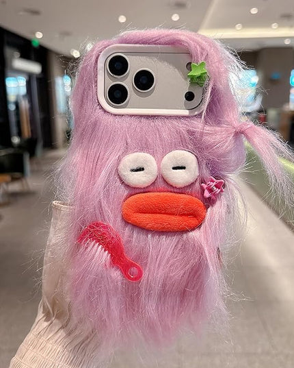 for iPhone 17 Case,Funny and Silly Weird Furry Phone Cases [DIY Long Hair with Hairclip] Ugly Phone Case Swap Challenge Gifts with Friends (Purple)