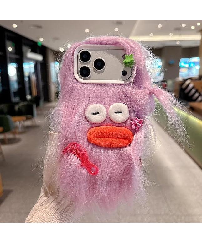 for iPhone 17 Pro Max Case,Funny and Silly Weird Furry Phone Cases [DIY Long Hair with Hairclip] Ugly Phone Case Swap Challenge Gifts with Friends (Purple)