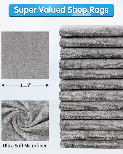 FIXSMITH Shop Towels, Pack of 150, Grey Microfiber Cleaning Cloth Bulk, Microfiber Towels for Cars, All-Purpose Absorbent Cleaning Rags, Dust Cloth for Automotive, Mechanic, Garage, 11.5 x 11.5 inch