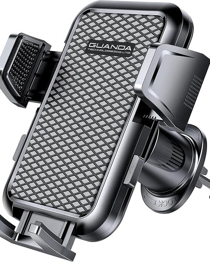 Firm-hold Air Vent Car Phone Holder for iPhone,Rotatable Universal Phone Mount with Adjustable Wide Clamp Metal Hook,Anti-vibration,Single-press Release,Heat-resistant,(Upgrade Hook Clip Never Shake)
