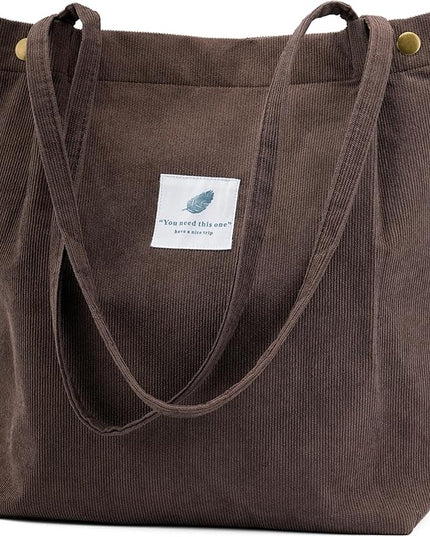 Corduroy Tote Bag Cute Tote Bags for Women Shoulder Bag with Inner Pocket for Work Beach Travel and Shopping Grocery