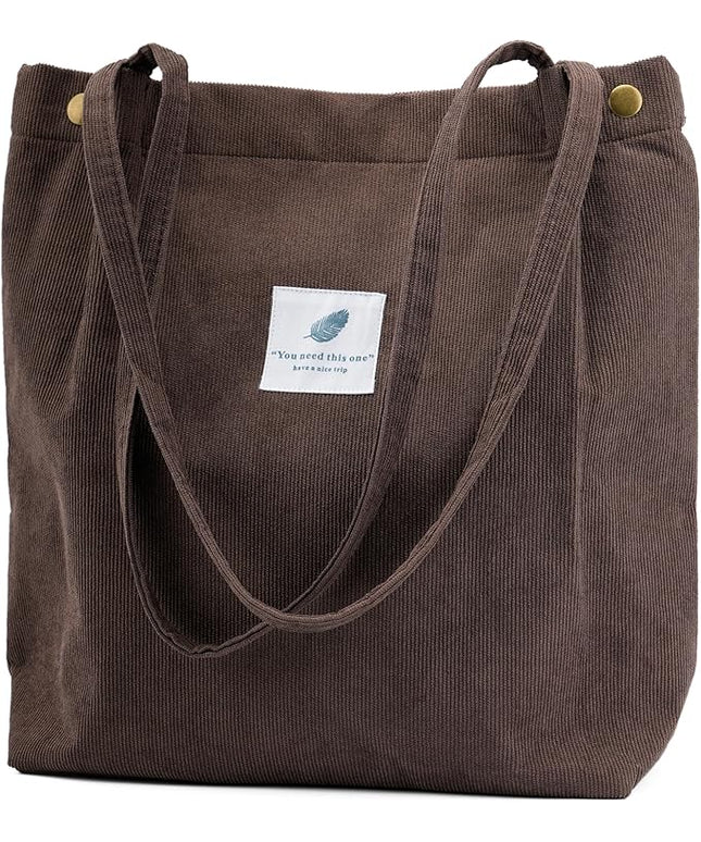 Corduroy Tote Bag Cute Tote Bags for Women Shoulder Bag with Inner Pocket for Work Beach Travel and Shopping Grocery