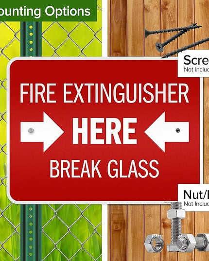 Fire Extinguisher Here Break Glass Sign, 18x24 Inches, 3M EGP Reflective .080 Aluminum, Fade Resistant, Made in USA by My Sign Center