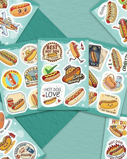 100Pcs Hot Dog Stickers Funny for Water Bottle - Hot Dog Party Decorations, Favors - Food Stickers - Gift for Women & Men